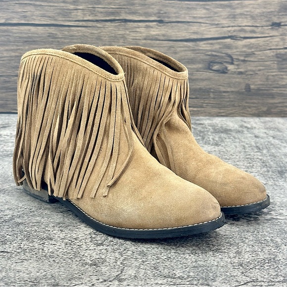 NWOT H&M Beige Suede Fringes Ankle Boots - Picture 1 of 7